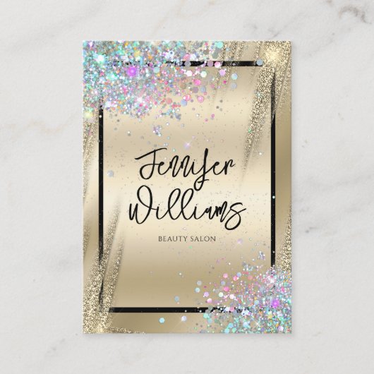 ホログラフィモダンックグリッター金属金ゴールド美しい 名刺 (正面)