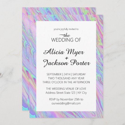 ホログラフィモダンックシンプル結婚式招待状 招待状 (正面/裏面)