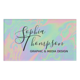 ホログラフィモダンックスクリプトレインボーパステル名タグ 名札