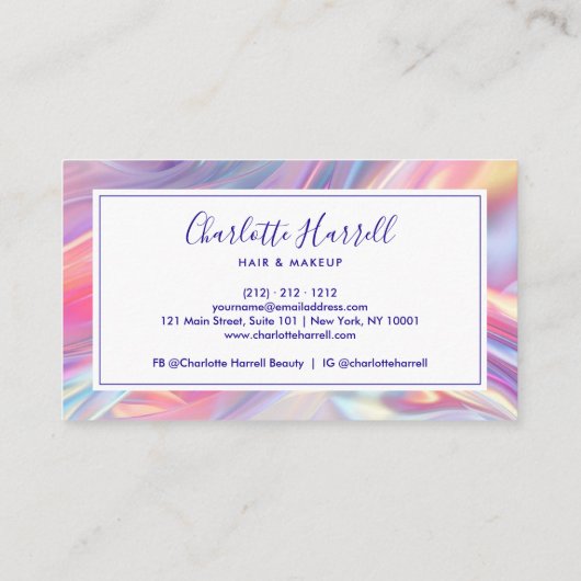 ホログラフィモダンックスタイリッシュスクリプト名刺 名刺 (裏面)