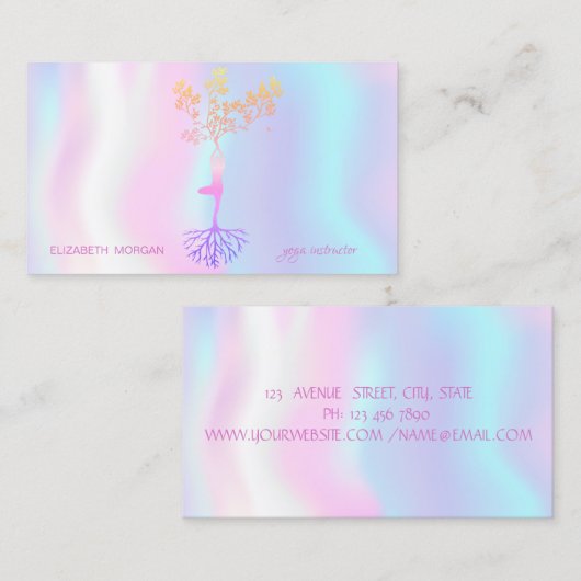 ホログラフィモダンックツリーシルエットヨガインストラクター 名刺 (正面/裏面)