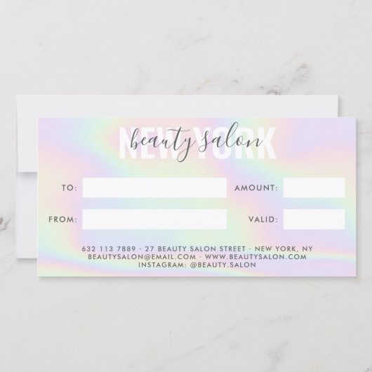 ホログラフィモダンックパステルレインボーサロンギフトカード (裏面)