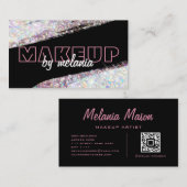 ホログラフィモダンックピンクグリッターブラックQrコード 名刺 (正面/裏面)