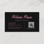 ホログラフィモダンックピンクグリッターブラックQrコード 名刺 (裏面)