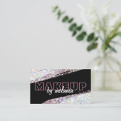 ホログラフィモダンックピンクグリッターブラックQrコード 名刺 (スタンド正面)