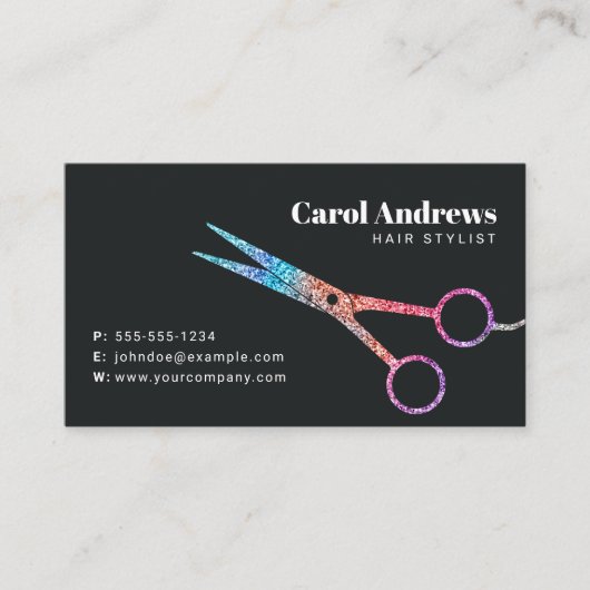 ホログラフィモダンックブラック美容師シザー 名刺 (正面)