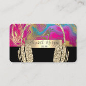 ホログラフィモダンックブラック金ゴールドグリッターヘッドホンDJ 名刺 (正面)