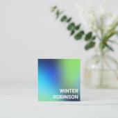 ホログラフィモダンックブルーグリーンターコイズ スクエア名刺 (スタンド正面)