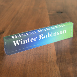 ホログラフィモダンックブルーグリーンターコイズ デスクネームプレート