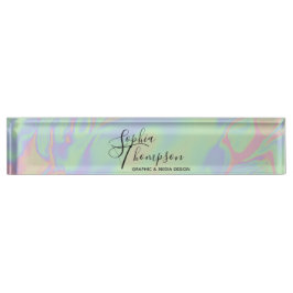 ホログラフィモダンックレインボーパステル机用ネームプレート デスクネームプレート