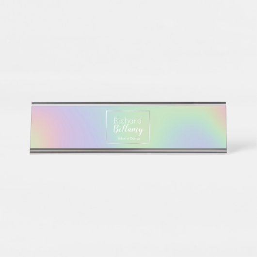 ホログラフィモダンックレインボー効果金属フレーム デスクネームプレート (正面)