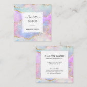 ホログラフィモダンックレインボー金ゴールドグリッター スクエア名刺 (正面/裏面)