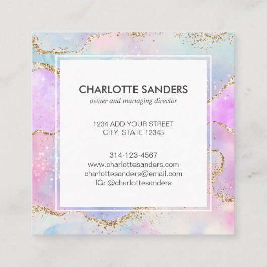 ホログラフィモダンックレインボー金ゴールドグリッター スクエア名刺 (裏面)