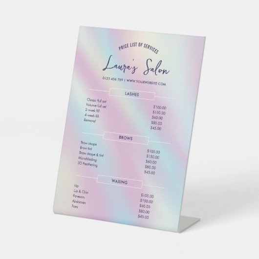 ホログラフィモダンック爪、 ネイル美しいサロン価格表 台座サイン (正面)