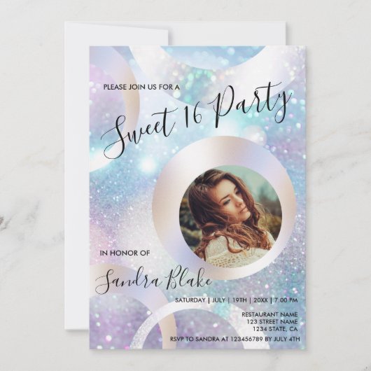 ホログラフィモダンック箔あなたの写真ホログラフを追加 招待状 (正面)