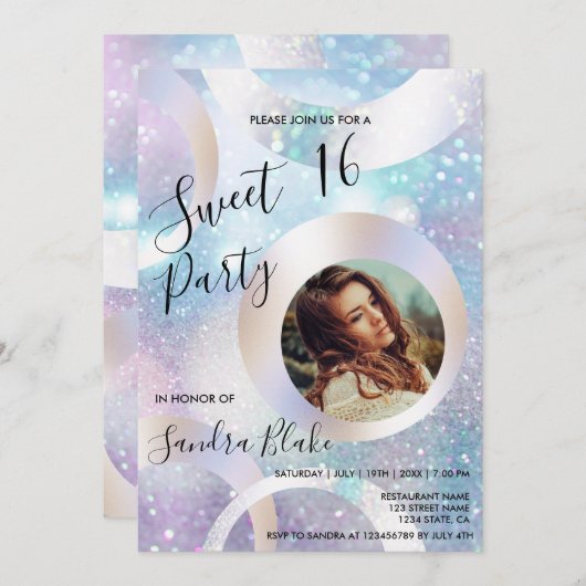 ホログラフィモダンック箔あなたの写真ホログラフを追加 招待状 (正面/裏面)