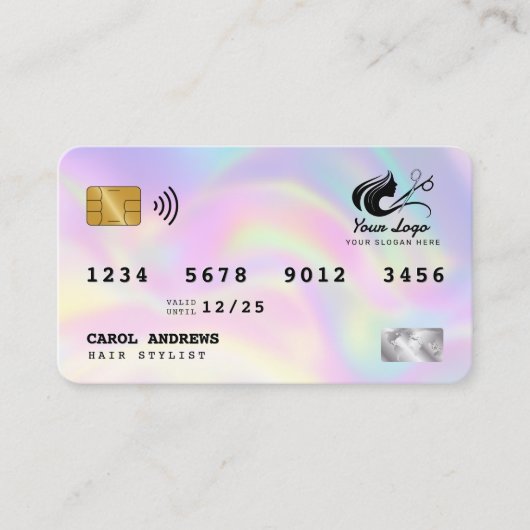 ホログラフィモダンック美容師クレジットカードスタイル 名刺 (正面)