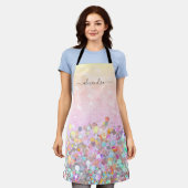 ホログラフィモダンック輝きグリッターカスタムピンク エプロン (着用した状態)