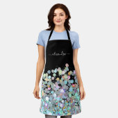 ホログラフィモダンック輝きグリッターカスタムブラック エプロン (着用した状態)