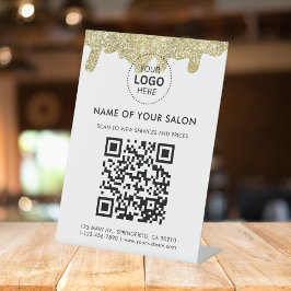 ホログラフィモダンー署名Glam金ゴールドグリッター 台座サイン