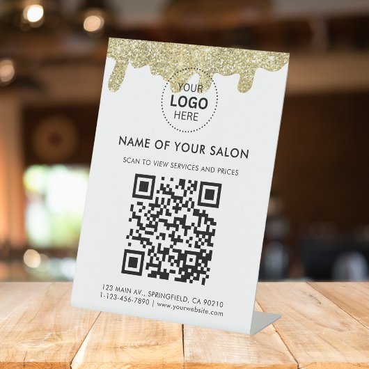 ホログラフィモダンー署名Glam金ゴールドグリッター 台座サイン