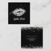 ホログラフィユニークックグリッターリップ美しいブラック スクエア名刺 (正面/裏面)