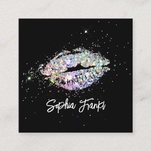 ホログラフィユニークックグリッターリップ美しいブラック スクエア名刺 (正面)