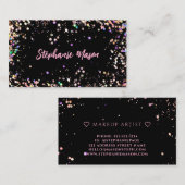 ホログラフィーグリッターメイクアップアーティストビジネスブラック コーリングカード (正面/裏面)