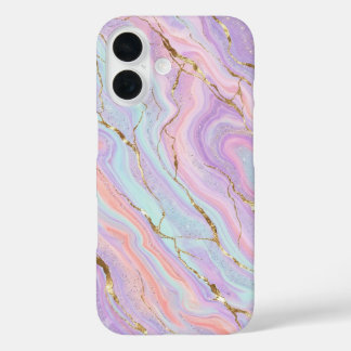 ホログラフィーパステルユニコーンマーブルゴールドラメ iPhone 16ケース