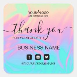 ホログラフィー ユニコーン ステッカー。優雅さと調和 スクエアシール