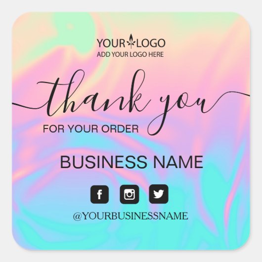 ホログラフィー ユニコーン ステッカー。優雅さと調和 スクエアシール (正面)