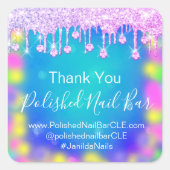 ホログラフィ感謝していードダイヤモンドドリップ爪、 ネイルホットピンクブルー スクエアシール (正面)