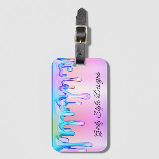 ホログラフィ絵を描ックドリップパステルレインボーグラデーション ラゲッジタグ (正面縦)
