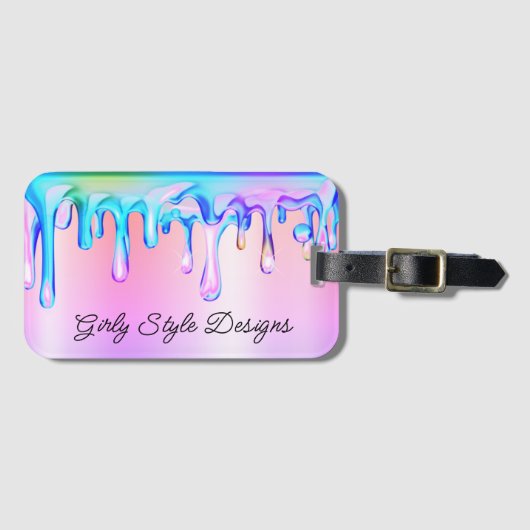 ホログラフィ絵を描ックドリップパステルレインボーグラデーション ラゲッジタグ (正面横)