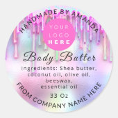 ホログラフカスタムロゴ名体金ゴールドドリップピンク ラウンドシール (正面)