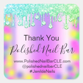 ホログラフサンキューダイヤモンドドリップス爪、 ネイルホットピンク スクエアシール