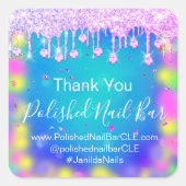 ホログラフサンキューダイヤモンドドリップ爪、 ネイルホットピンク スクエアシール (正面)