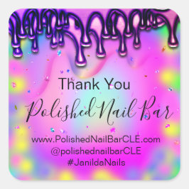 ホログラフサンキューブティックドリップホットピンクバブル スクエアシール