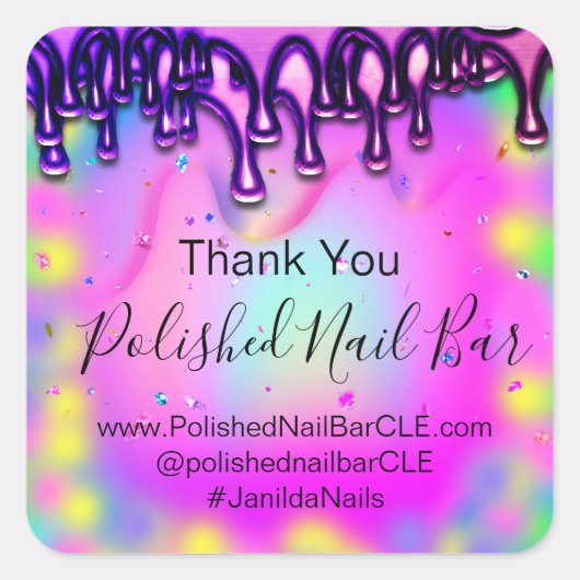 ホログラフサンキューブティックドリップホットピンクバブル スクエアシール (正面)