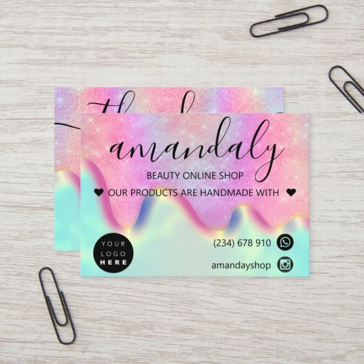 ホログラフショップありがとうお割引ピンクマーメイド 名刺 (正面/裏面インサイチュ)