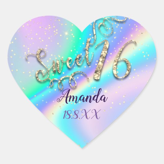 ホログラフスウィート16thユニコーンハートグリッタースパーク ハートシール (正面)