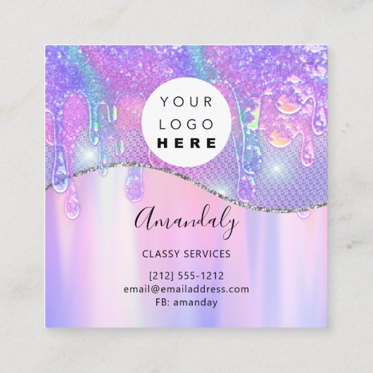 ホログラフドリップソープピンクロゴマーメイドワックス爪、 ネイル スクエア名刺 (裏面)