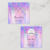 ホログラフドリップ化粧品爪、 ネイルピンクのロゴワックス スクエア名刺 (正面/裏面)