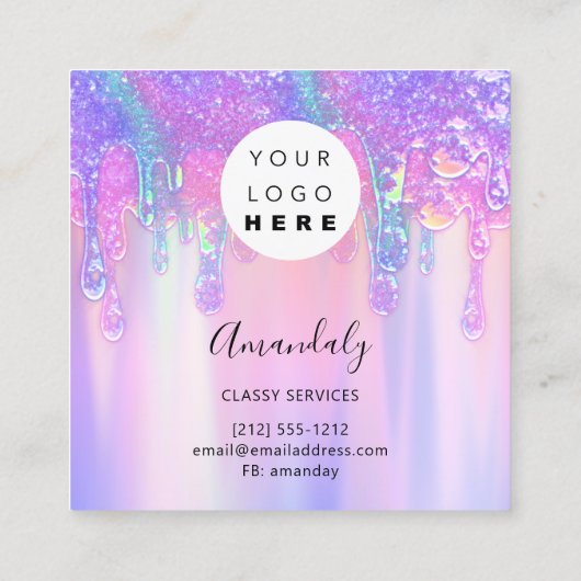 ホログラフドリップ化粧品爪、 ネイルピンクのロゴワックス スクエア名刺 (裏面)