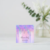 ホログラフドリップ化粧品爪、 ネイルピンクのロゴワックス スクエア名刺 (スタンド正面)