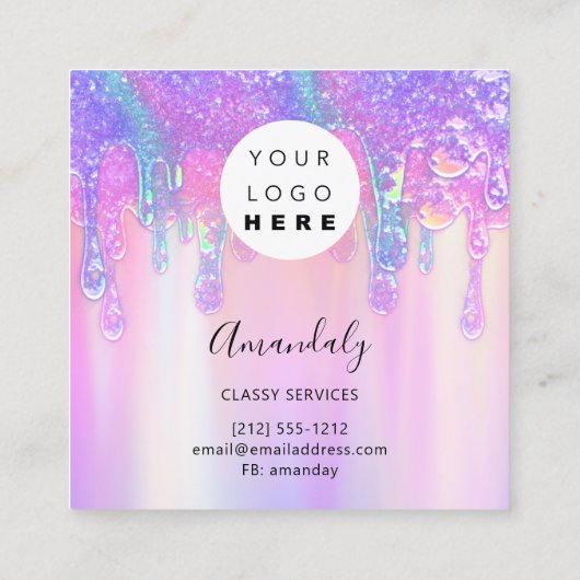 ホログラフドリップ化粧品爪、 ネイルピンクロゴ美しいS スクエア名刺