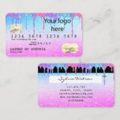 ホログラフパステルユニコーンモダンクレジットカードロゴ 名刺 (正面/裏面)