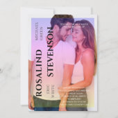 ホログラフピンクパープルオーバーレイ結婚フォト 招待状 (正面)