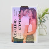 ホログラフピンクパープルオーバーレイ結婚フォト 招待状 (スタンド正面)