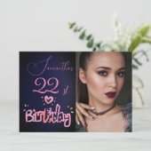 ホログラフピンクパープルネイビーブルー誕生日 招待状 (スタンド正面)